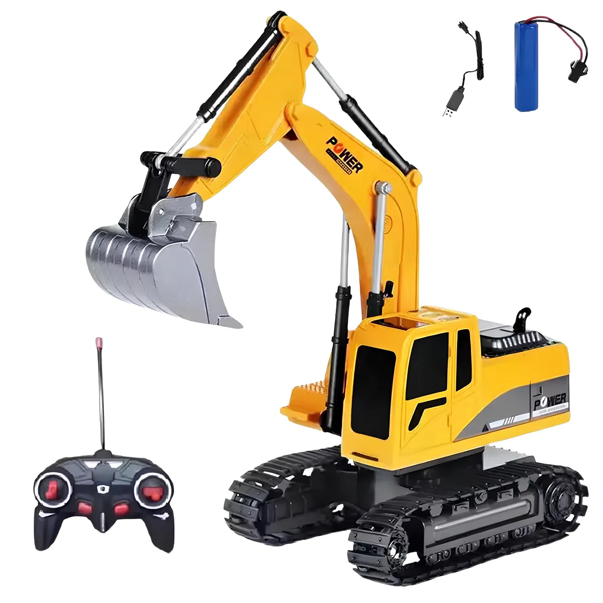 RC Tracteur Pelleteuse Télécommandé – Tractopelle Enfant Radiocommandé Electrique – Camion Mini Pelle hydraulique – Grue Engins de Chantier Jouet Construction - Effet Lumière