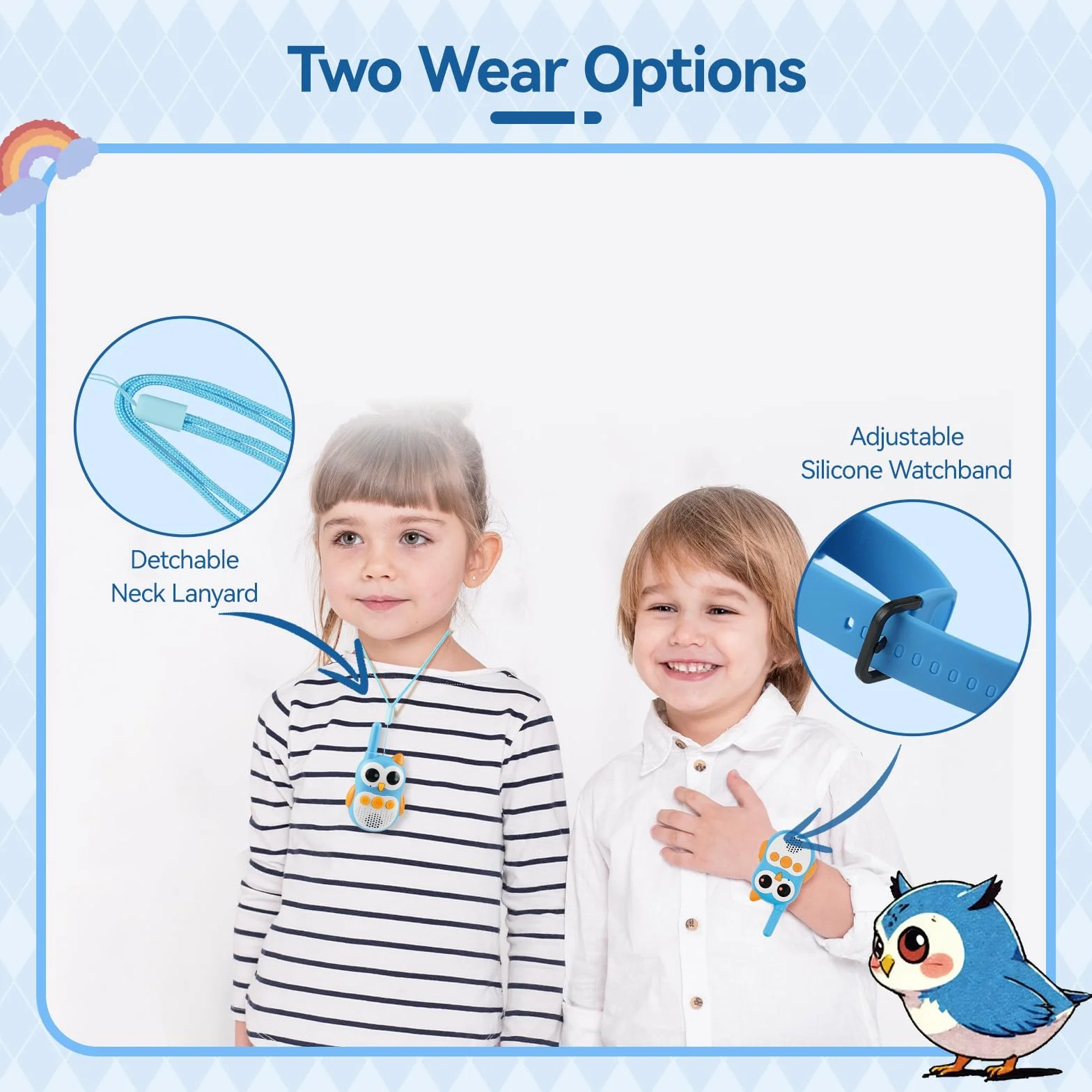 Retevis RT30W Talkie Walkie Enfants, Rechargeable Jouet Enfant 4-8 Ans Garcon Hibou Jouets, LED Yeux, Garçons Filles Idée Cadeau Anniversaire Exterieur Camping Jeu Familial (1 Paire)