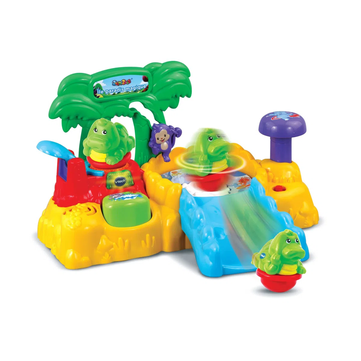 VTech - ZoomiZooz - Ile Paradis Magique et 1 Zozo Crocodile Animal Culbuto à Collectionner - Version FR